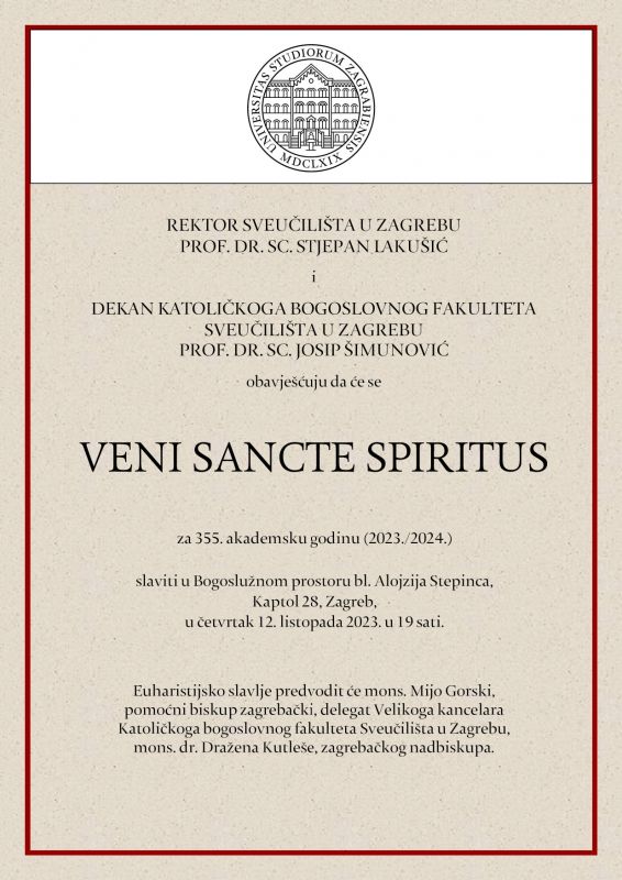 Veni Sancte Spiritus za akademsku godinu 2023./2024.